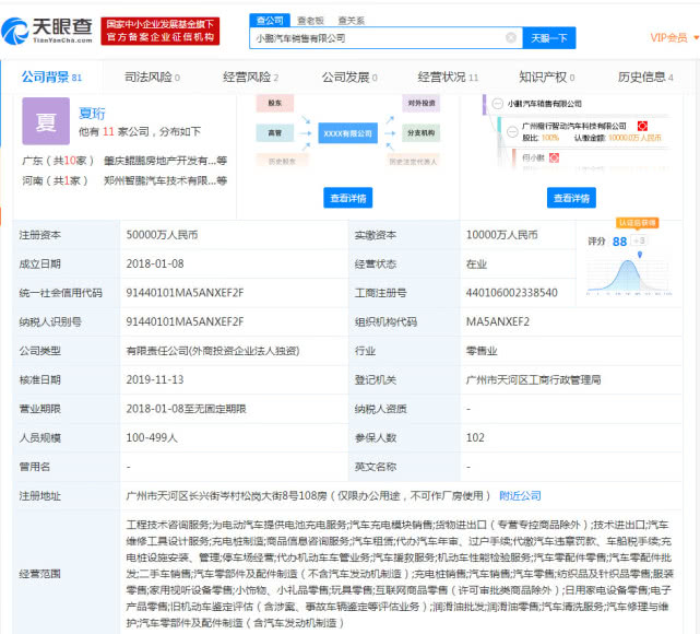 小鹏汽车销售公司资本增至5亿元 或发力充电业务