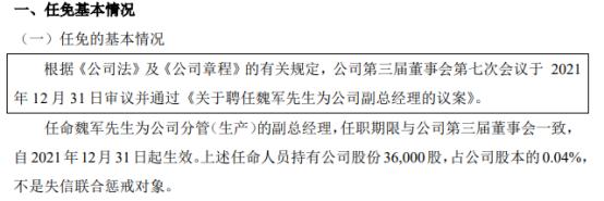 凤凰滤清器任命魏军为公司分管（生产）副总经理