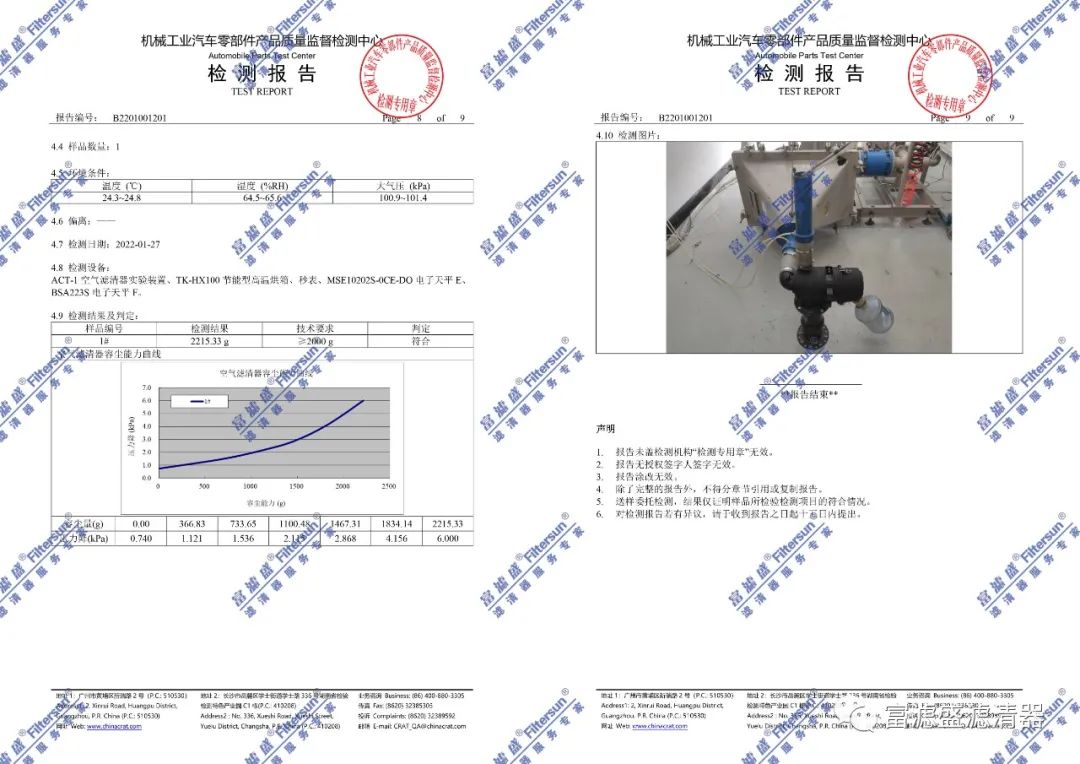 富滤盛空气滤芯再次顺利通过第三方权威检测－性能卓越！