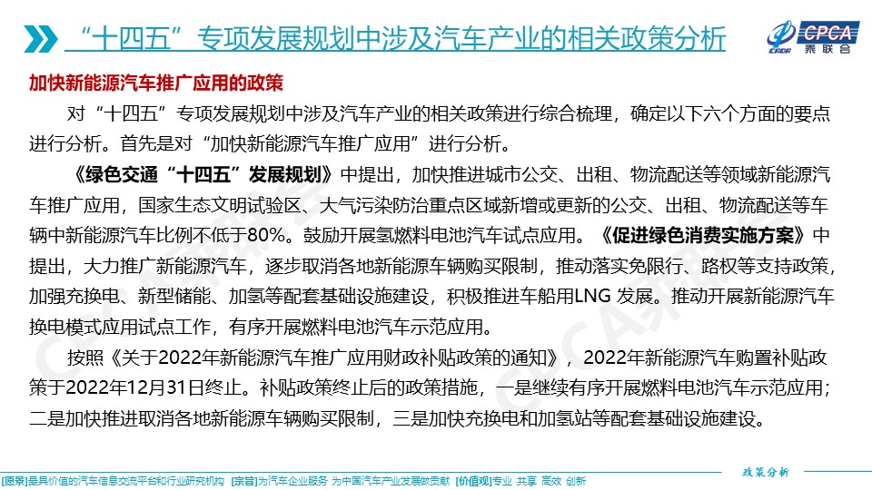 十四五专项发展规划涉及的汽车相关政策分析及建议