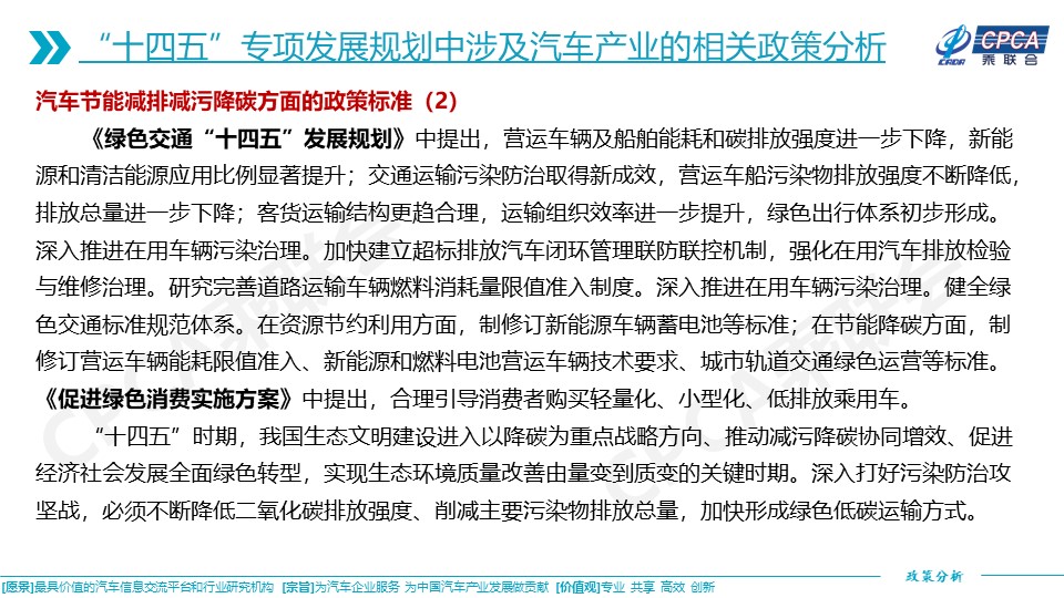 十四五专项发展规划涉及的汽车相关政策分析及建议