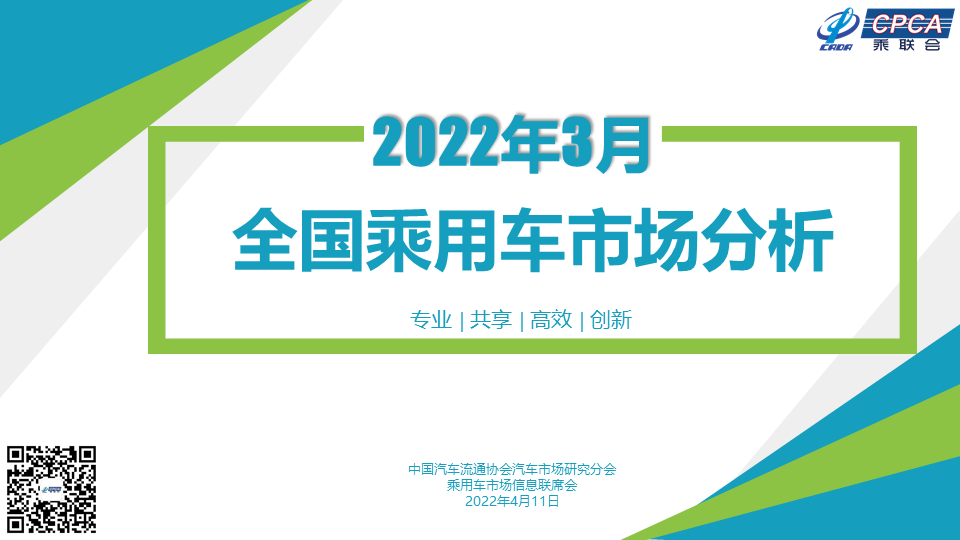 协会发布 | 2022年3月份全国乘用车市场分析