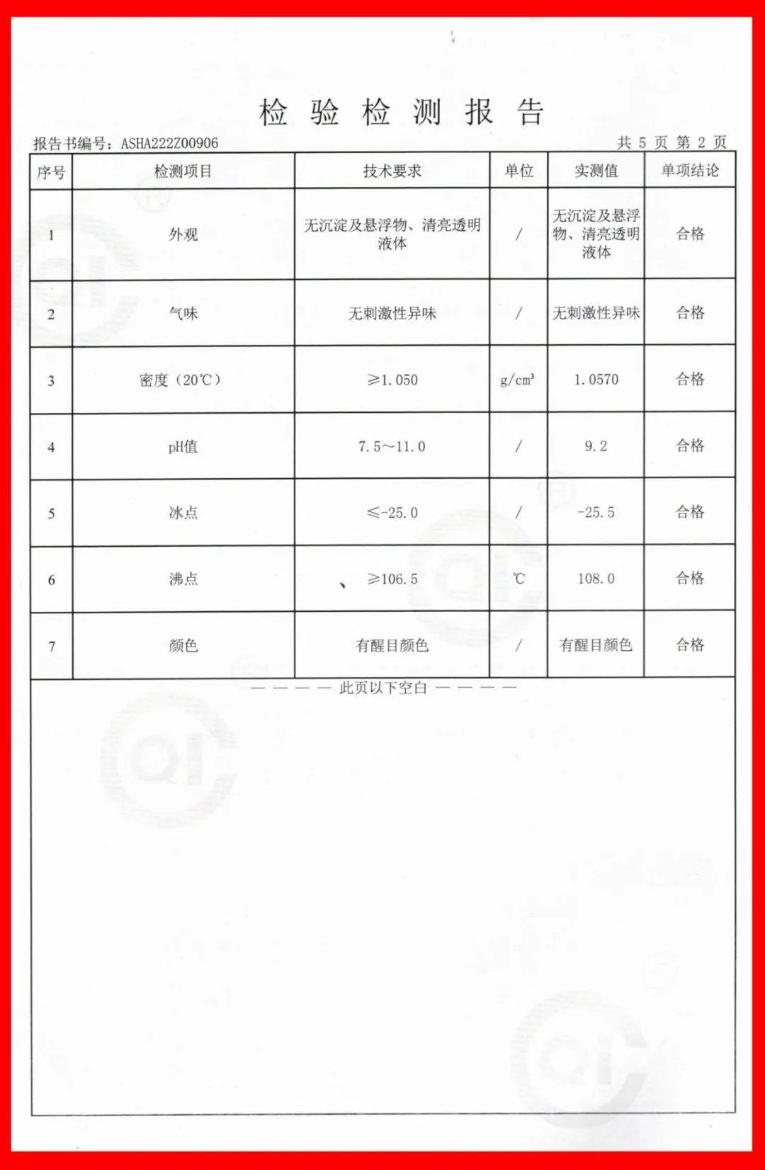 卫斯理防冻液2022年省级监督抽查合格检验报告