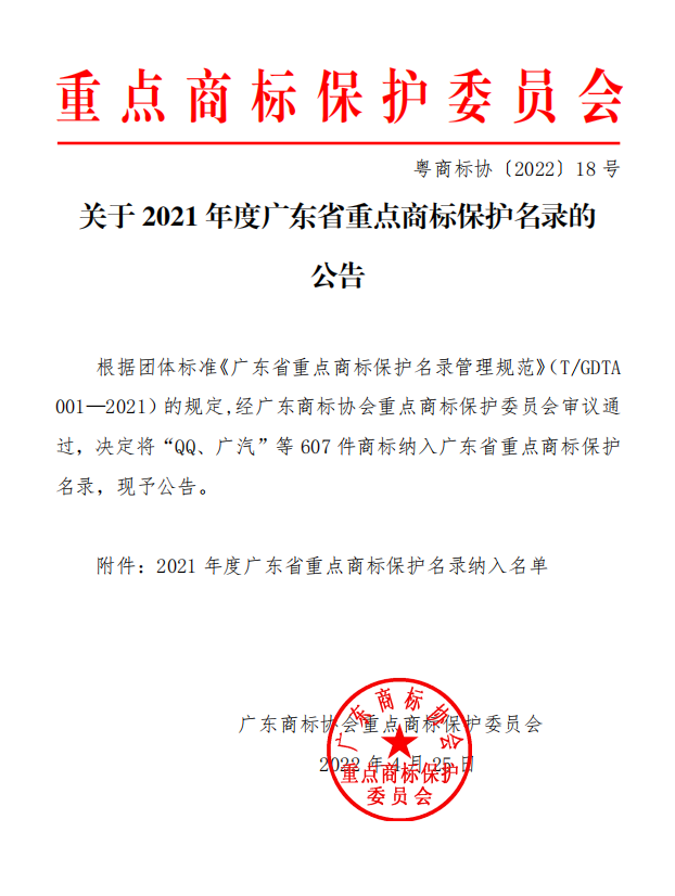 光荣时刻 - 2021年度广东省重点商标保护名录发布，民族品牌好顺上榜