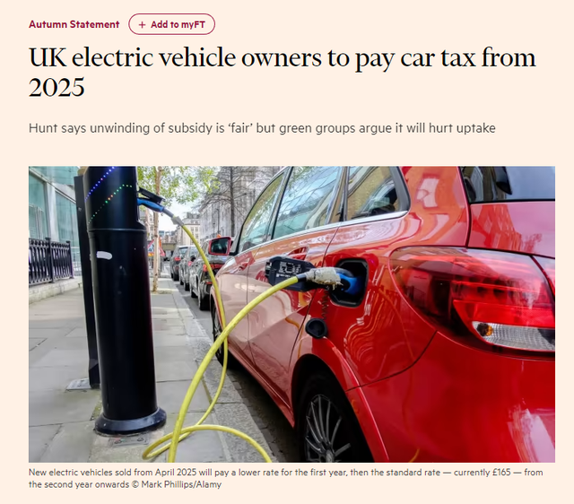 英国2025年起将对电动汽车征收消费税