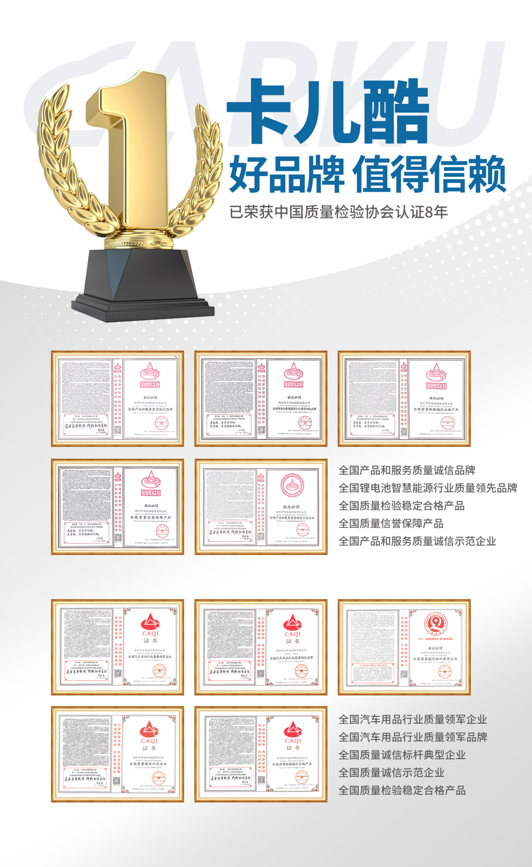 为「中国制造」正名，卡儿酷再度荣获5项质量认证称号！