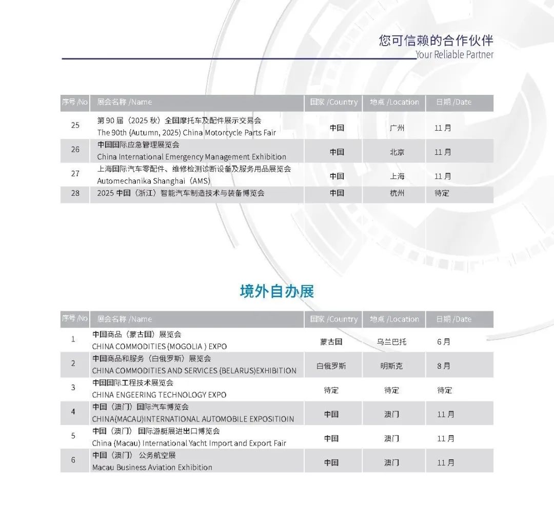 中机国际2025年展览计划发布！