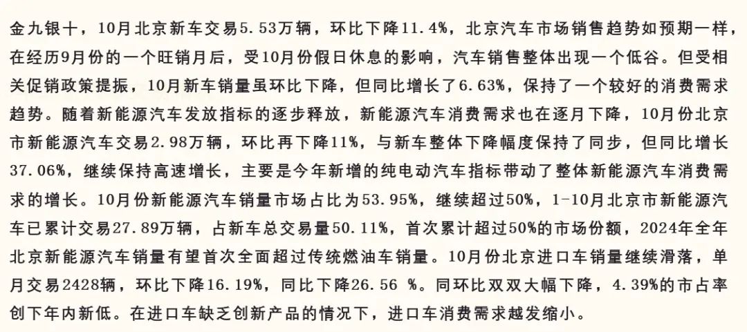 数据分享 | 2024年10月北京汽车市场分析