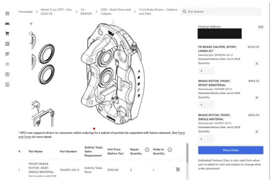 特斯拉线上开卖部分车辆维修零部件
